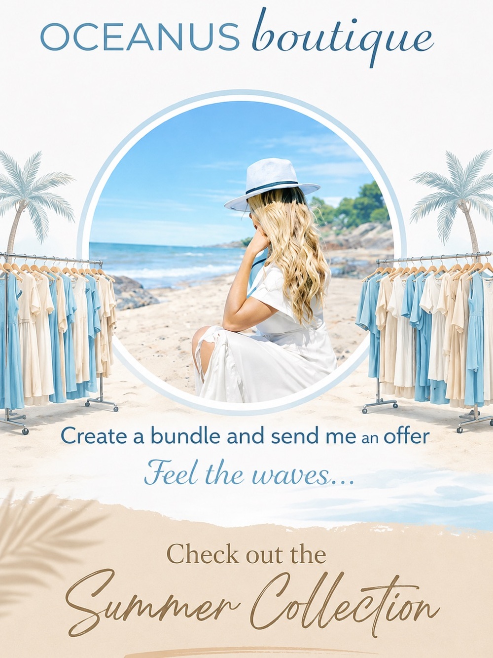 Oceanus boutique Summer Collection Promotional Poster - Blue & Cream